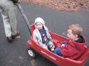 Thane LOVED our friend's wagon.     Sadly, Adam hated it.